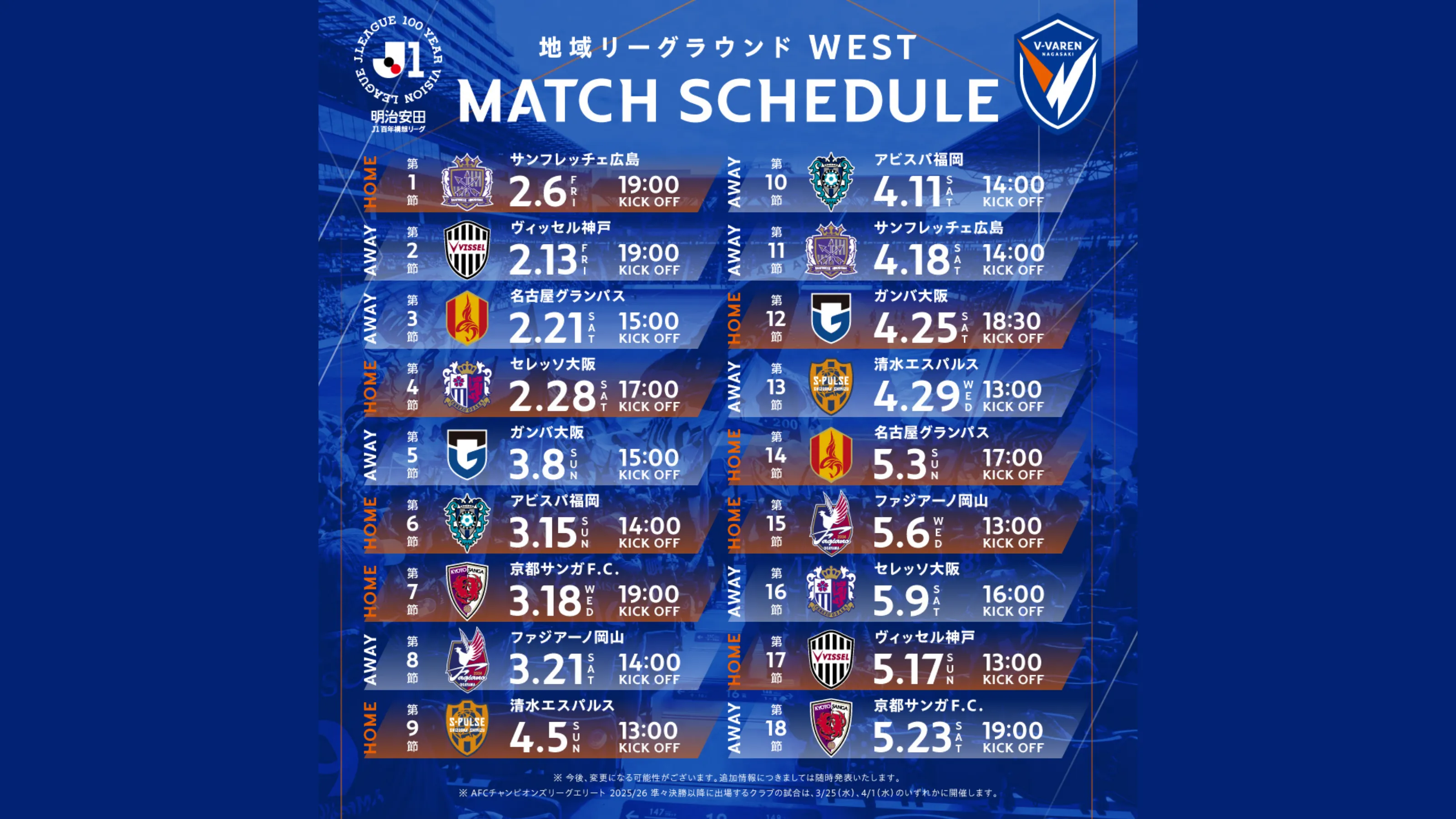 明治安田J1百年構想リーグ地域リーグラウンド各節対戦カード決定のお知らせ